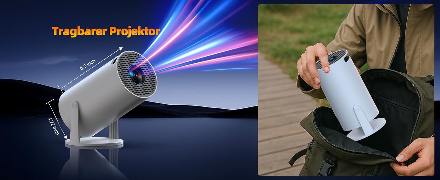 Портативний проєктор Mini Beamer 4K з WiFi6, Bluetooth 5.0 та Android 11.0. Підтримка HDMI, USB, Laptop для домашнього кінотеатру. Автоматичне вирівнювання зображення