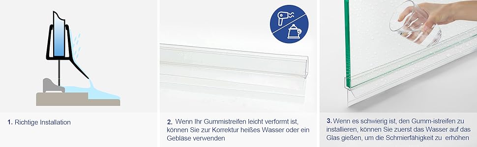 Заміна ущільнювача душових дверей Meykoers Прокладка для душу 60 см 2 шт. , відривна прокладка для підлоги Захист від бризок Ущільнювальний трубопровід з дефлектором води для душової кабіни Душова сітка з товщиною скла 4-6 мм (100 см для 4-6 мм)