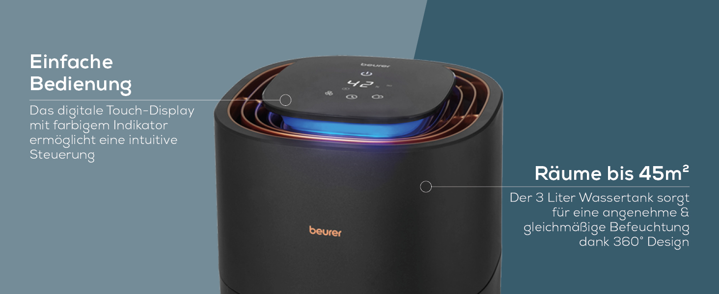 Зволожувач повітря Beurer LB 300 Plus: Тест-переможець Stiftung Warentest, холодне випаровування, індикатор вологості, фільтр-сушка, до 45 м²