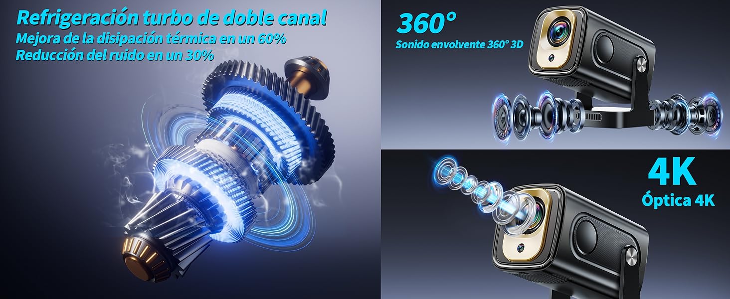 Портативний проєктор Mini Beamer 4K Full HD 1080P з WiFi 6, Bluetooth 5.2 та автоматичною корекцією трапецеїдальних спотворень. Підтримка HDMI, TV Stick, Memory Stick, Laptop. Білий (NT10-Black)