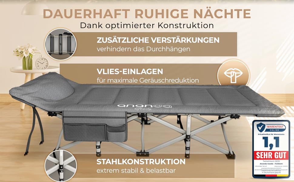 Розкладне похідне ліжко Feldbett з матрацом та простидлом з бавовни, кемпінгове ліжко для дорослих 190x70 см, витримує до 200 кг