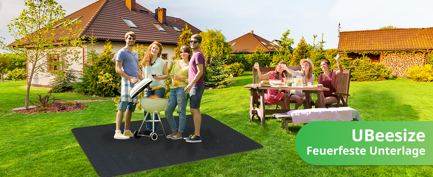 Захисний килимок для гриля UBeesize Grillmatte 132x193 см, вогнетривкий, для тераси, саду, чорний