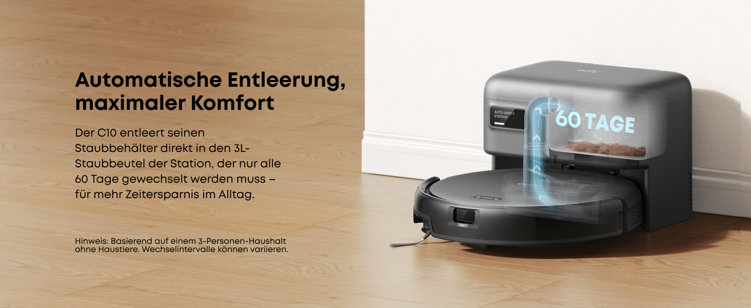 Робот-пилосос eufy C10 з автоматичною станцією самоочищення, 7,3 см, для прибирання килимів, з бічною щіткою для кутів, лазерна та інфрачервона навігація