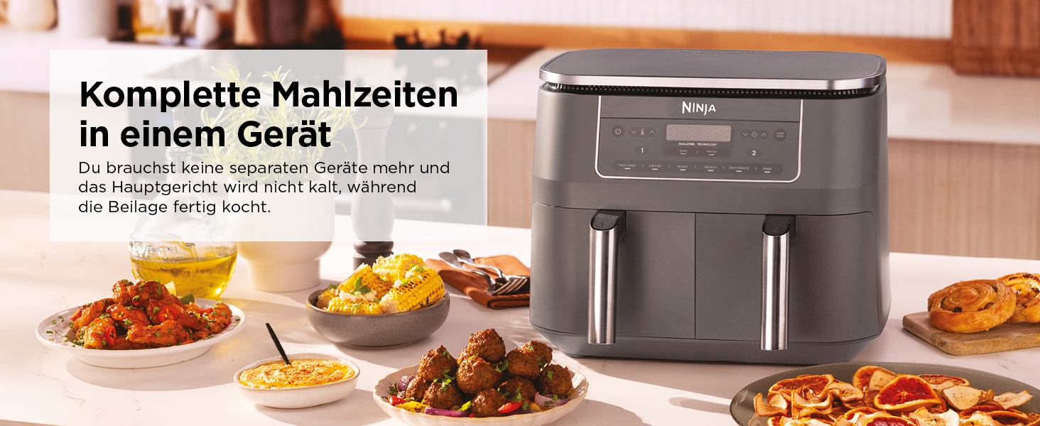 Аерофритюрниця Ninja Dual Zone DZ400EU з двома кошиками, 9.5л, 6-в-1, цифрова керування, Metallic Grau