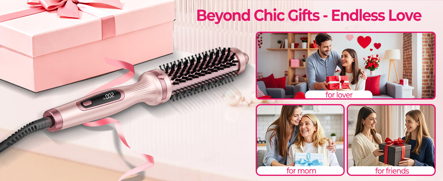 UKLISS Hairstyler 5 в 1: Фен-щітка, стайлер для волосся, плойка, насадки для об'єму та випрямлення (Класичний Рожевий)
