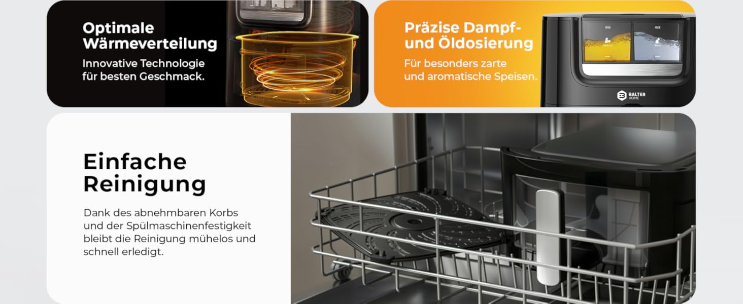 Бальтер Фритюрниця з гарячим повітрям Airfryer 5.5 л, 12 програм, з вікном, 100 рецептів, HL-551T (Чорний)