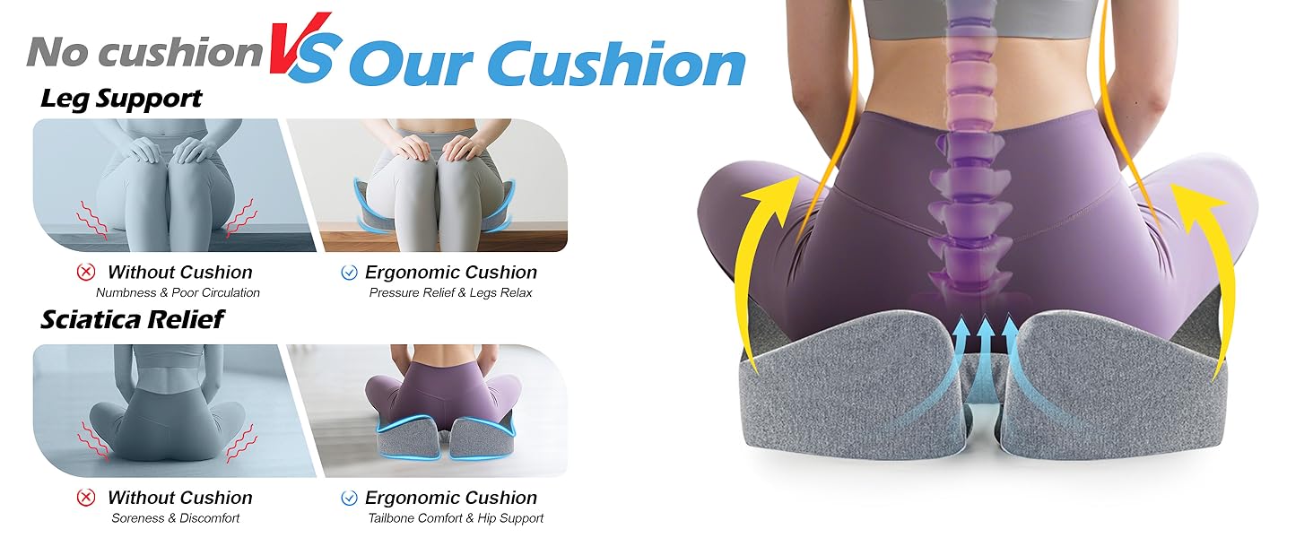 Подушка для офісного крісла Lofty Aim з Memory Foam: ергономічна, для куприка, при болях в спині та сідницях, для офісу, авто, літака, інвалідного візка – чорний та сірий
