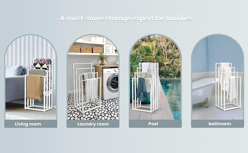 Підставка для рушників Vounot® на ніжках, металева, 3 стійки, чорна (4 яруси)