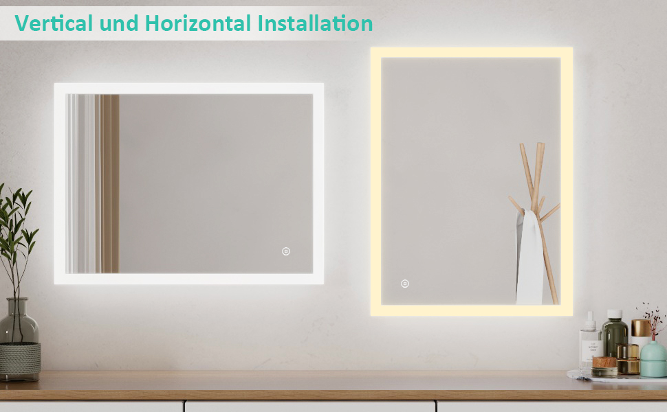 Дзеркало для ванної кімнати Boromal з підсвічуванням 80x60 см, 3 кольори світла, регулювання яскравості, LED, сенсорне керування