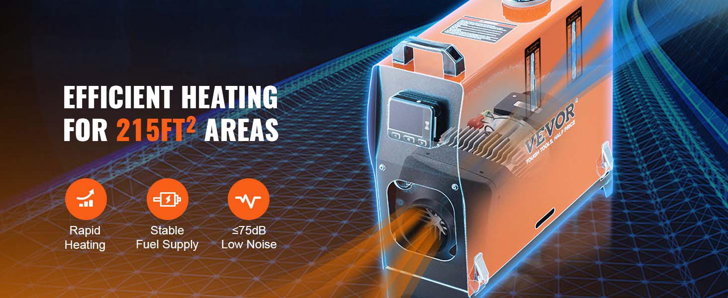 Автономний дизельний опалювач VEVOR 12V 5kW з LCD-дисплеєм та пультом дистанційного керування - дизельний опалювач повітряного типу