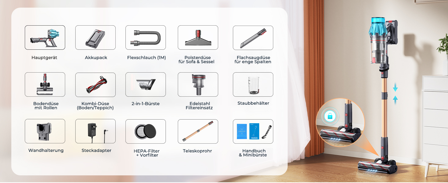 Бездротовий акумуляторний пилосос Fieety 8-в-1: потужне всмоктування 50kPa, 600W, 65 хвилин роботи, 1.6L, без мішка, для дому та авто, з турбощіткою та базою для зарядки. Ідеально для видалення шерсті тварин, килимів та твердих поверхонь.