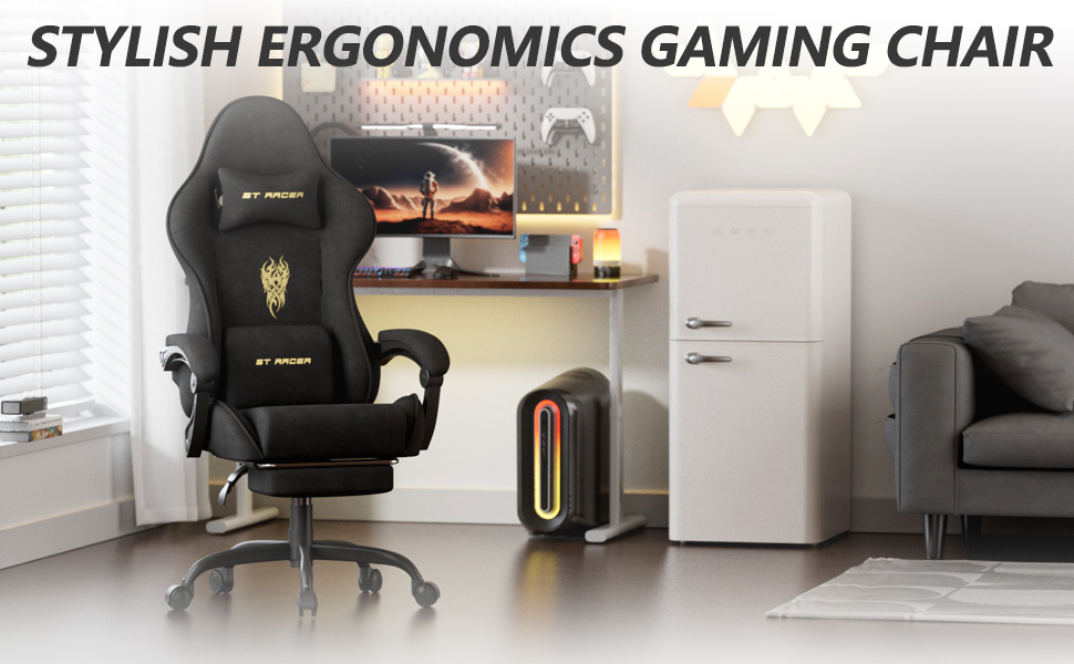 Ігровий крісло Ferghana Ergonomisch, чорний - з підголівником та поперековою подушкою
