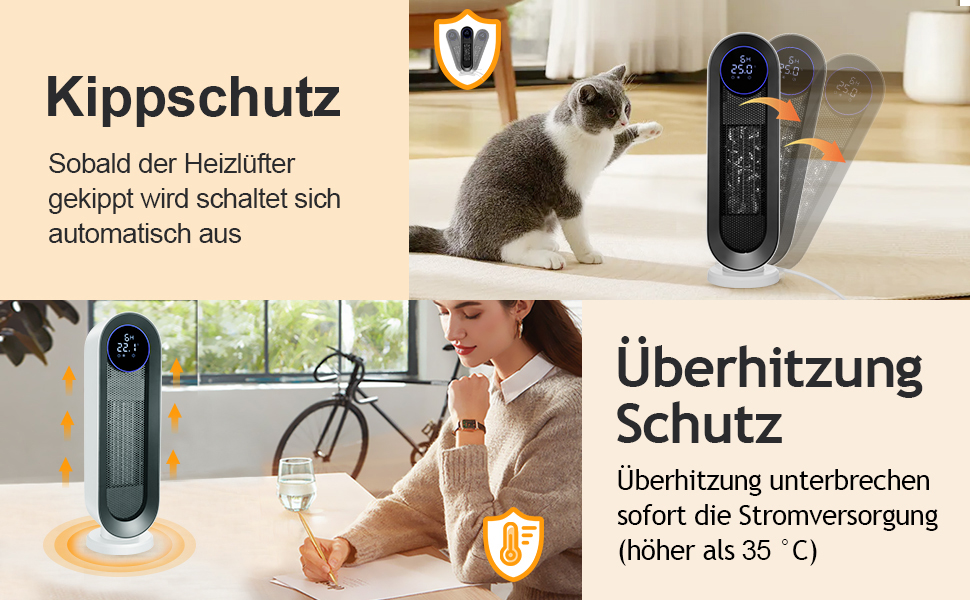 Електричний обігрівач Nictemaw 2000W з керамічним нагрівачем, 3 режими, захист від перекидання, таймер 12 год, осциляція 100°, пульт ДУ, для дому та офісу, білий