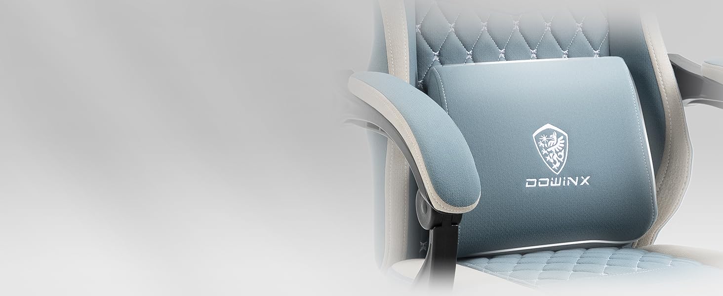 Ігровий крісло Dowinx з тканинною оббивкою, гелевою подушкою та пружинним блоком, ергономічний офісний крісло з підніжкою, крісло-масажер для геймерів, для дорослих (Блакитний)