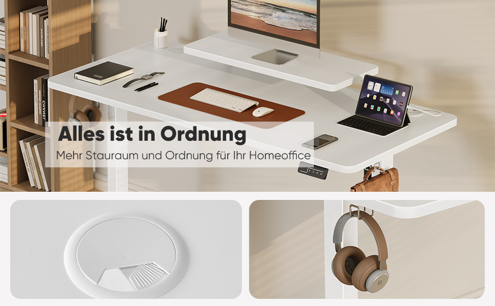 Регульований стіл Sweetcrispy з підставкою для монітора, електричний, ергономічний, стоячи/сидячи, комп'ютерний, vintage, білий, 160 x 60 см