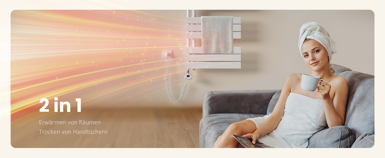 Електричний рушникосушар EMKE з термостатом, 1320x500 мм, білий, 800W