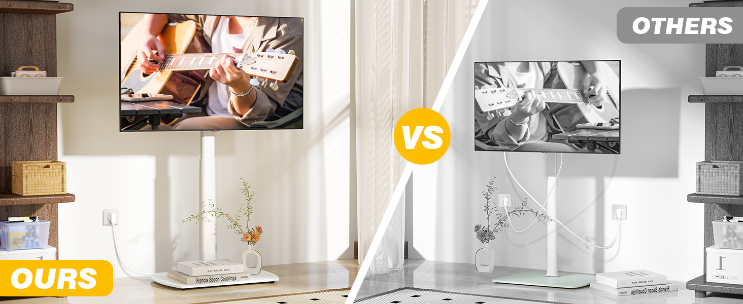 Підставка для телевізора біла, на підлогу, для 32-65 дюймів, до 35 кг, регульована висота, поворотна, VESA 400x400 мм