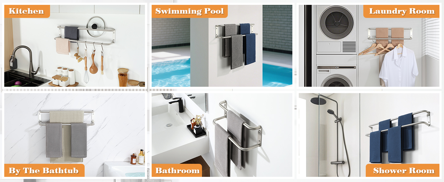 Тримач для рушників подвійний з нержавіючої сталі 304, 80 см, для ванної кімнати та кухні