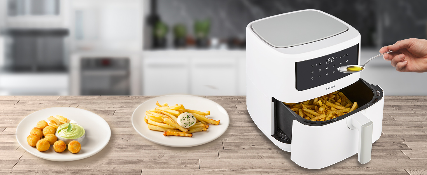 Аерофритюрниця MEDION P10 XL Duo 6,8 л, 2150 Вт, XXL Airfryer з двома нагрівальними елементами, 9 програмами та сенсорним керуванням, біла