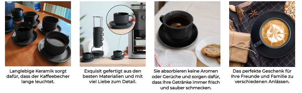 Набір кавових чашок Miamio Le Papillon (Чорний) 6 шт. по 75 мл з підставкою та стійкою