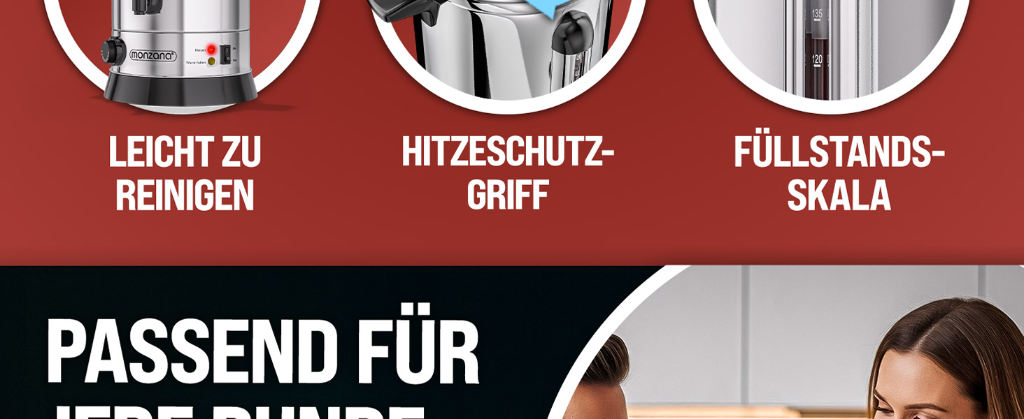 MONZANA Електричний нагрівач для глінтвейну 20 л з краном, термостатом 30-110°C, з нержавіючої сталі, на 90 чашок, для консервування, нагрівач пуншу, автомат для гарячих напоїв 20 л