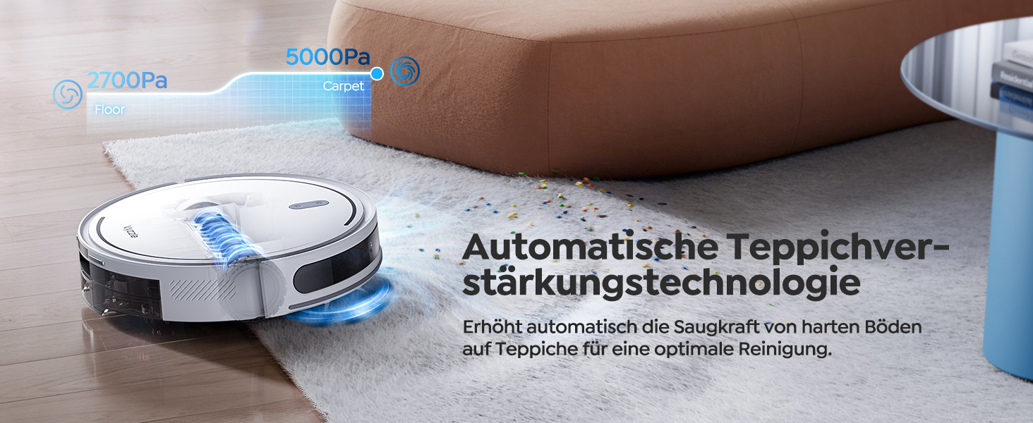Робот-пилосос Vyzzle 5000Pa з функцією миття, LDS-навігація, D10, керування через додаток/Alexa, для шерсті тварин, килима, твердих підлог, білий