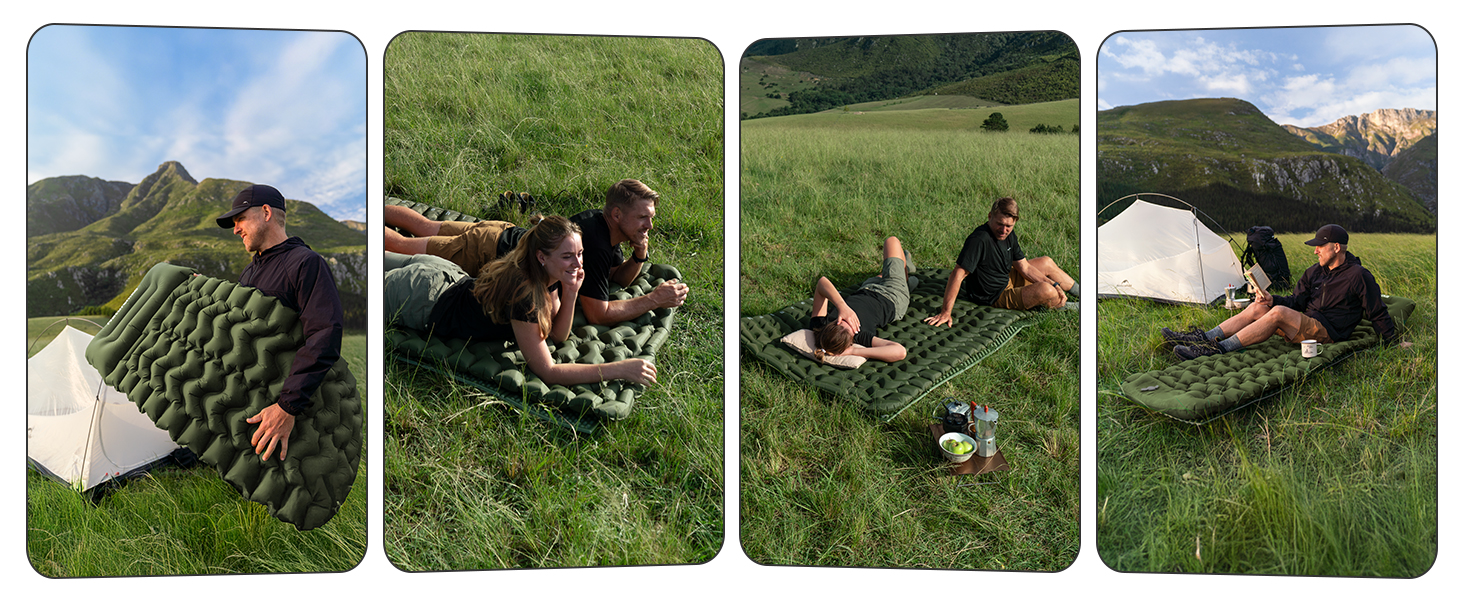 Надувний кемпінговий килимок Naturehike Ultralight з вбудованим насосом для походу та туризму, армійний зелений, двоподібний