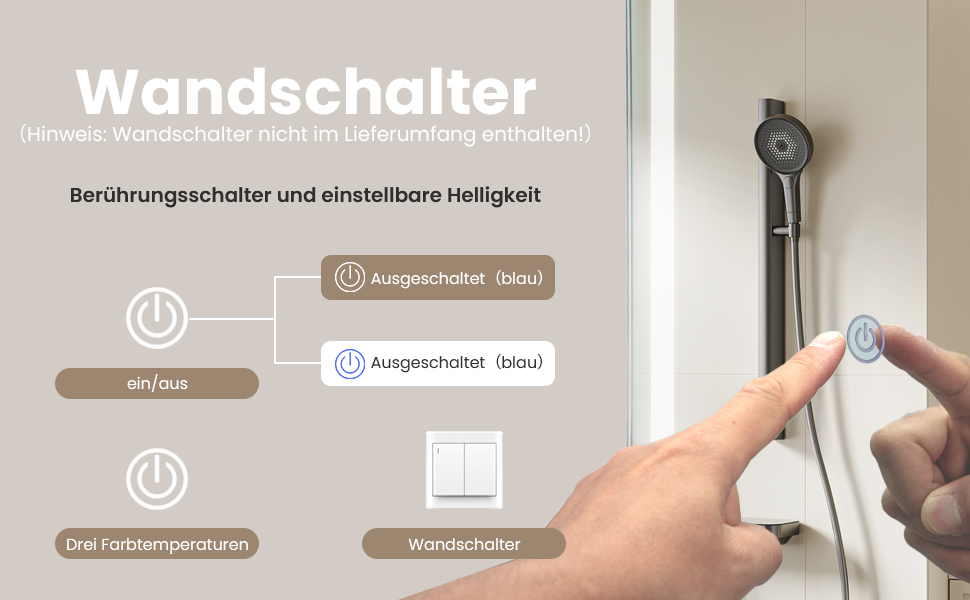 Дзеркало для ванної кімнати з підсвіткою 70x50 см | LED дзеркало | IP54 вологостійке | Сенсорне управління | Настінне дзеркало | Горизонтальна/Вертикальна установка