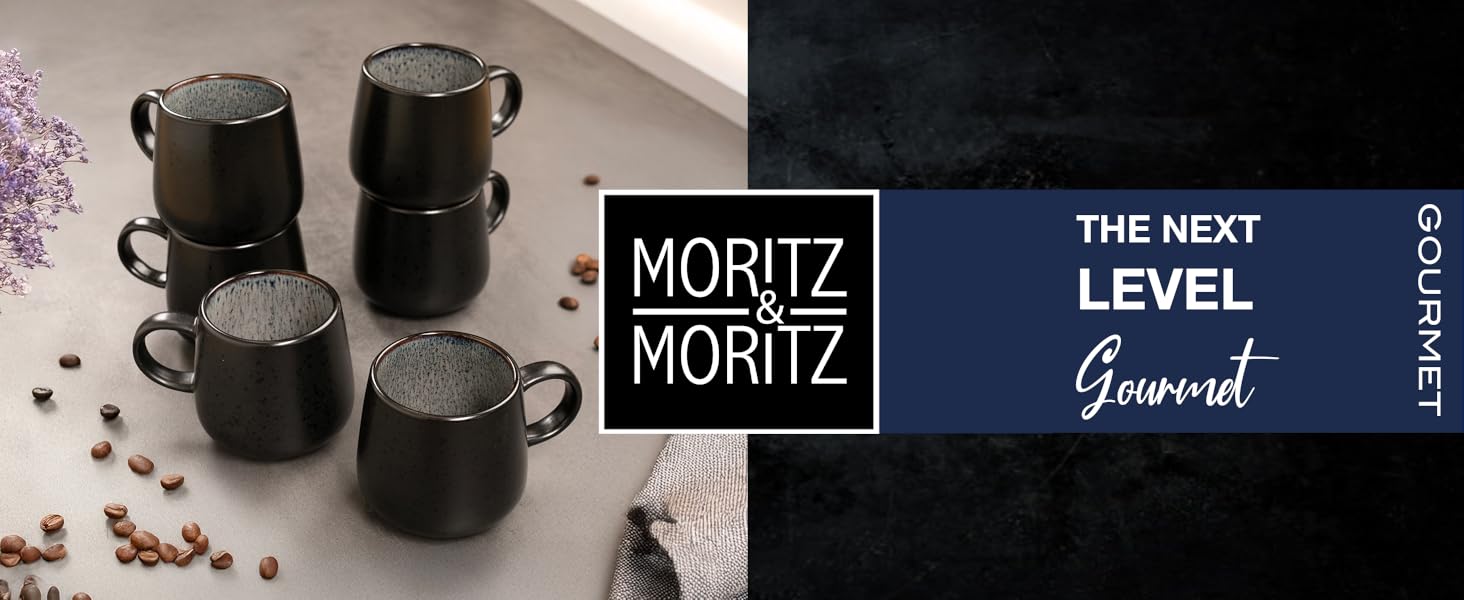 Набір посуду Moritz & Moritz SOLID 24 предмети для 6 осіб, кераміка, антрацит: обідні тарілки, глибокі тарілки, десертні тарілки, чашки з ручками