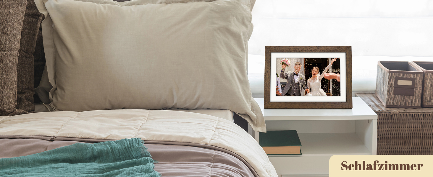 Цифровий фоторамка Eptusmey 10.1 дюймів з Wi-Fi, дерев'яний корпус з дуба, 32GB, HD IPS сенсорний екран 1280x800, відтворення фото/відео через Uhale APP, подарунок для чоловіків та жінок, колір A-Білий