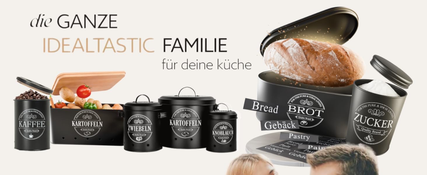 IDEALTASTIC® Преміум Коробка для зберігання картоплі [3 шт] | Набір з 3 контейнерів для картоплі, цибулі та часнику з системою 360° вентиляції для свіжості | Чорний