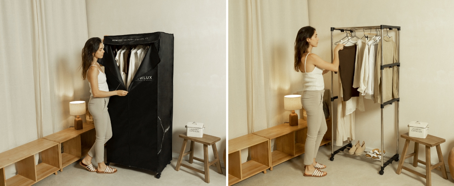 Портативний електричний сушарка для одягу Newlux Secadry (1200W) з UV-дезінфекцією, місткість 15 кг, 4 режими, таймер 180 хв, чорний