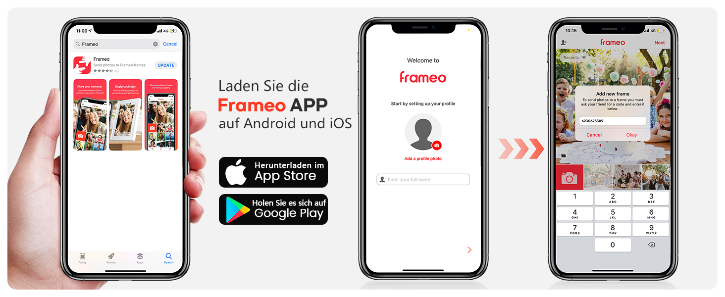 Цифровий фоторамка Frameo 10.1 дюйма WiFi, IPS сенсорний екран, 32GB, автоматичне обертання, для стін, миттєва відправка фотографій