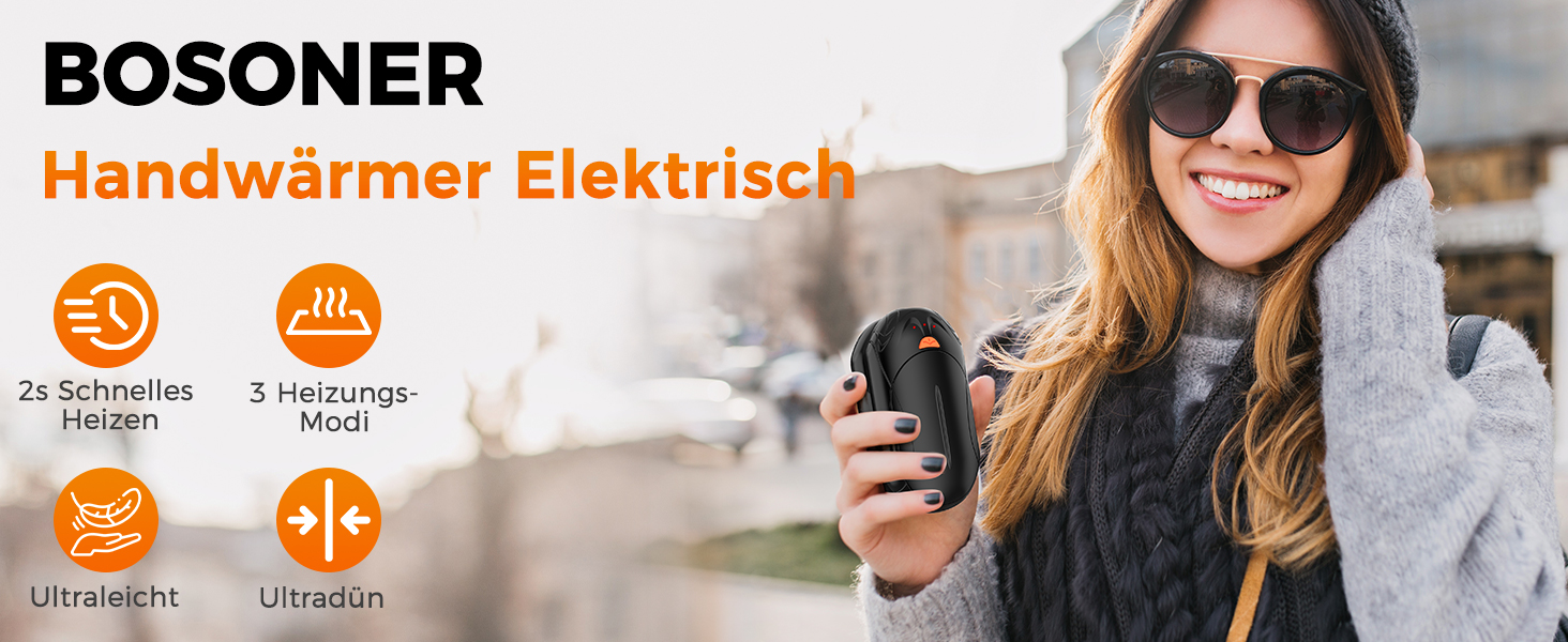 Електричні грілки для рук BOSONER 2 шт. 6000mAh USB, портативні, для чоловіків та жінок, чорні
