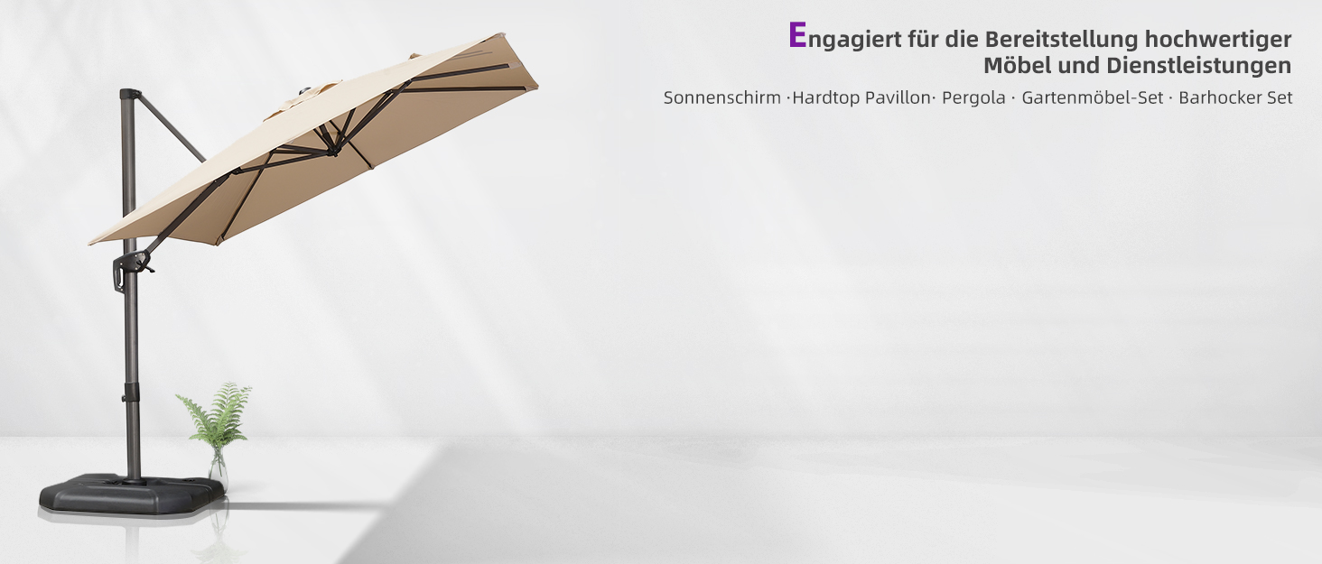 Парасолька від сонця PURPLE LEAF 250x250 см, велика підвісна парасолька-ампел з рукою-коханцем, поворотом на 360° та хрест-підставкою для тераси та балкона, сіра