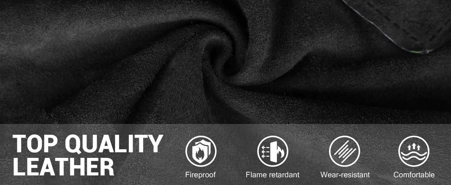 Зварювальна шкура QeeLink зі зварювальними рукавичками - шкіряна шкура з 6 кишенями, вогнестійка та термостійка робоча шкура (Чорний - 61 x 91 см)