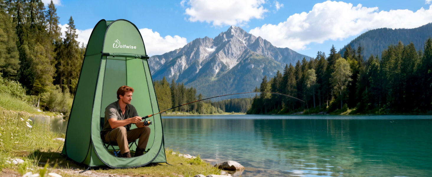 Складана душова та роздягальня палатка WolfWise для кемпінгу та пляжу, водонепроникна з UV-захистом, компактна (190x100 см), зелена