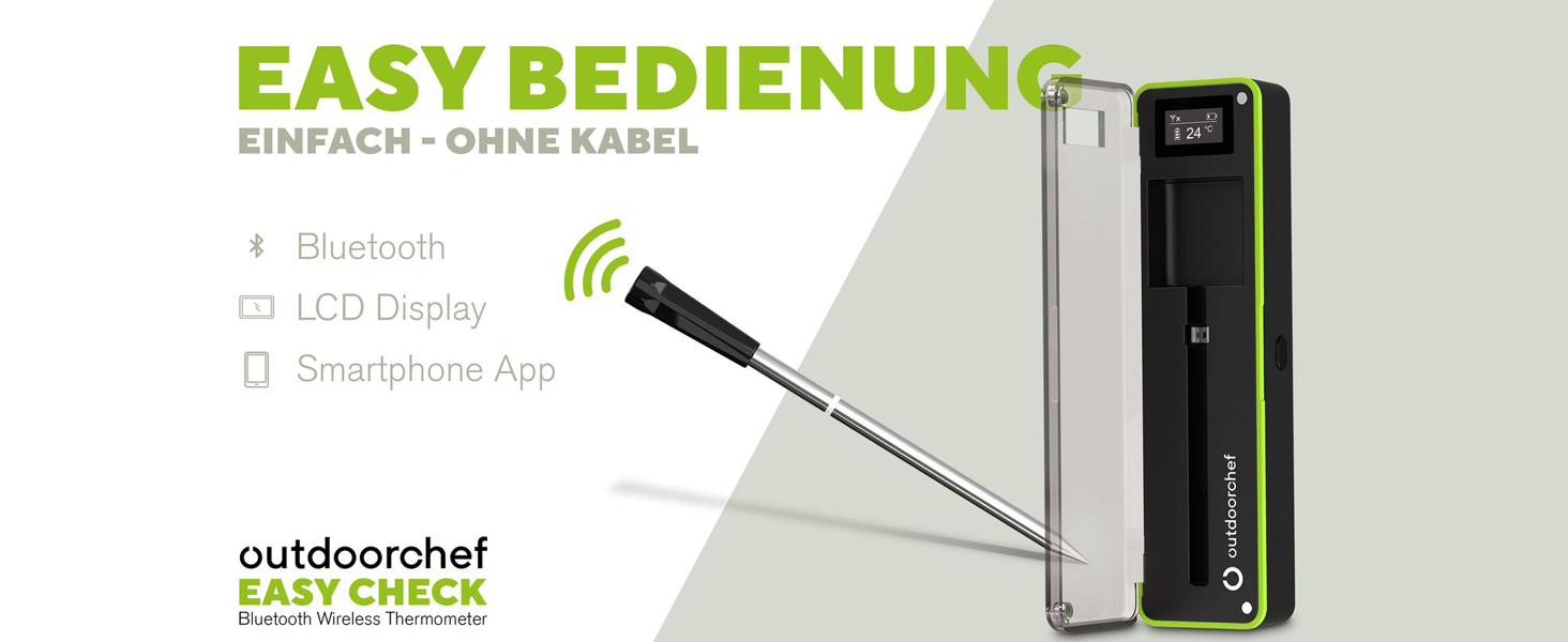 Термометр для гриля Outdoorchef Easy Check Quadro з Bluetooth, 4 датчики, 200м, миюча посудомийна машина, з магнітною док-станцією