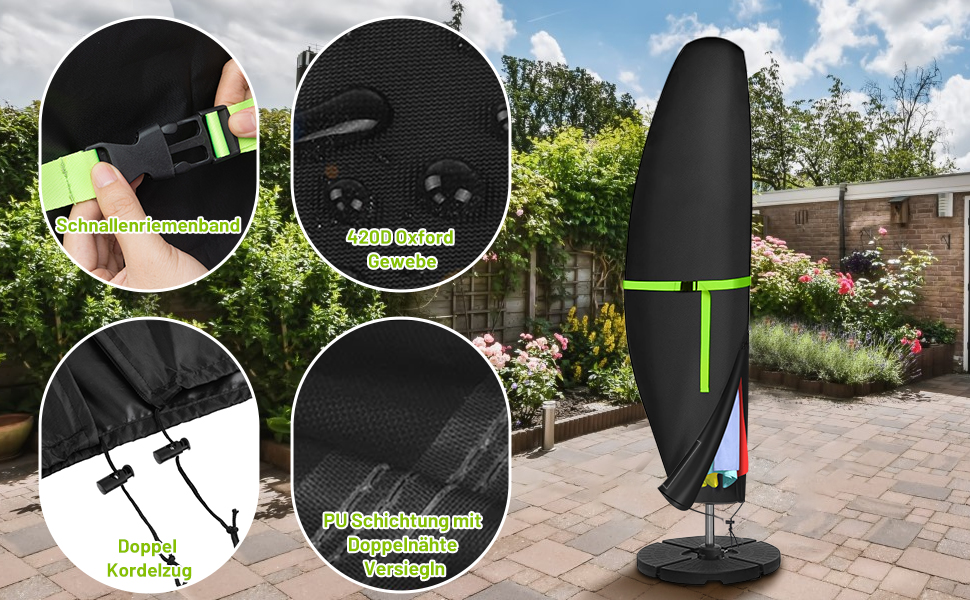 Чохол для парасольки GEMITTO, водонепроникний, для парасольки типу 'ампель', 280x30x81/46 см, захист від сонця та вітру, підходить для парасольок від 2 до 4 м