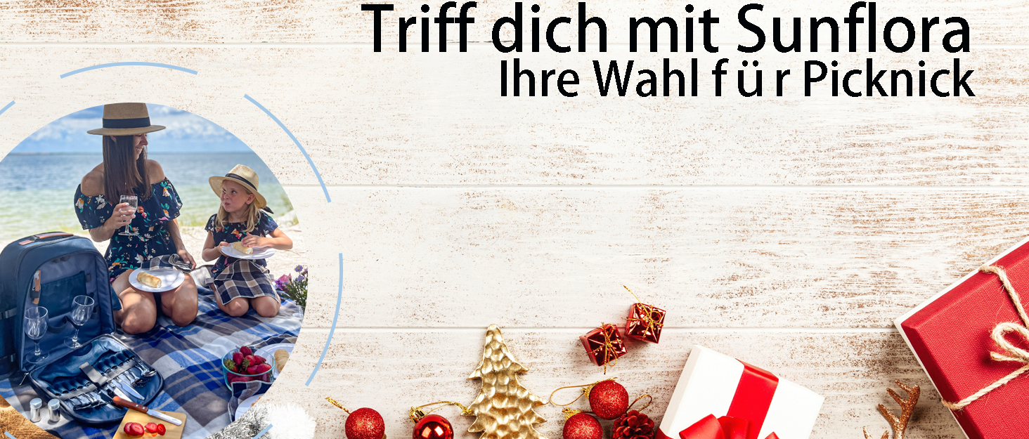 Набір для пікніка Sunflora на 4 особи з термосумкою та пледом, пікніковий кошик для кемпінгу та відпочинку на природі (синій та смугастий)