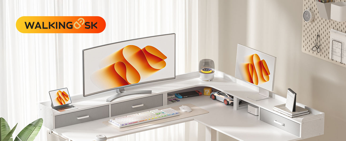 Електричний кутовий стіл L-подібної форми, 160 x 140 см, з 3 висувними ящиками, регулювання висоти, для офісу, ігрової кімнати, дому