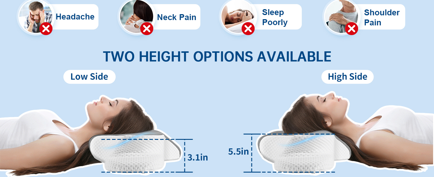 Подушка для шиї з піни Memory Foam, ергономічна для сну на боці, спині, животі, зі знімним чохлом