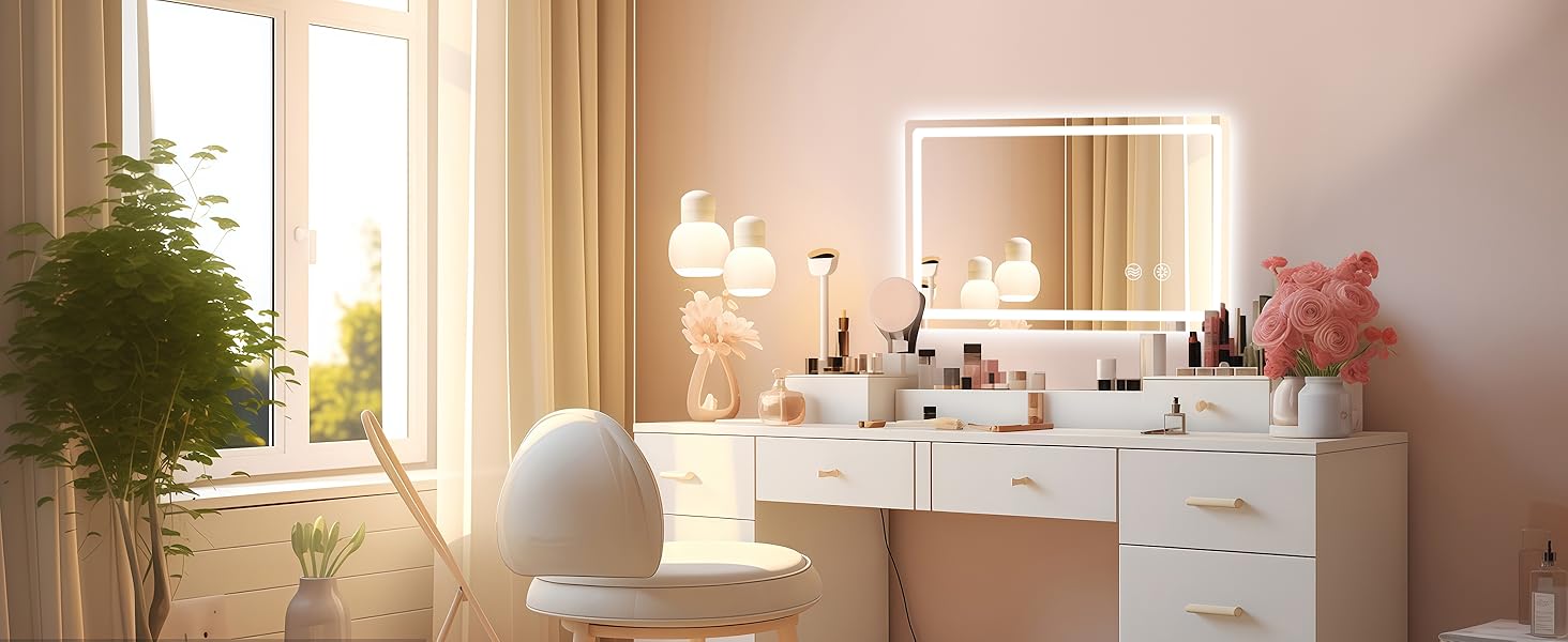 LED дзеркало для ванної кімнати KLGFI з підсвіткою, сенсорним вимикачем та функцією антизапар, 50 x 70 см