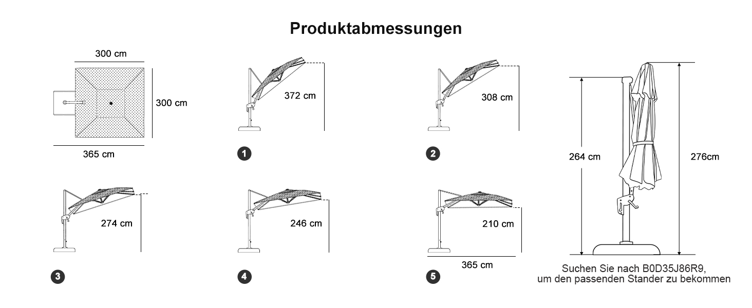 Парасолька від сонця PURPLE LEAF 300x300 см, велика підвісна парасолька-ампел з рукою-курбою, поворотом на 360° та хрест-підставкою для тераси та балкона, біла