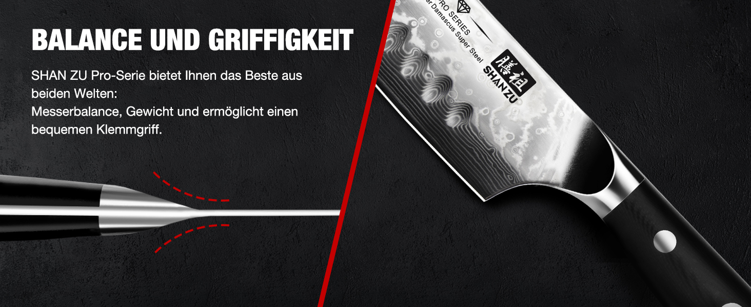 Набір кухонних ножів SHAN ZU PRO Series: ніж шеф-кухаря з дамаської сталі 67 шарів, G10 ручка, 20 см