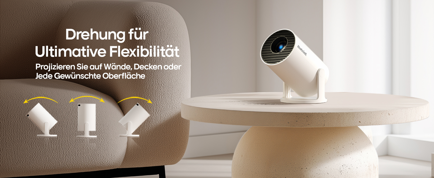 Міні-проектор Alwtniet 4K з Wi-Fi 6, Bluetooth 5.4, 5W динаміком, автоматичною корекцією трапецеїдальних спотворень, поворотним на 180°, портативний для дому та вулиці, Android 11 (ручний фокус)