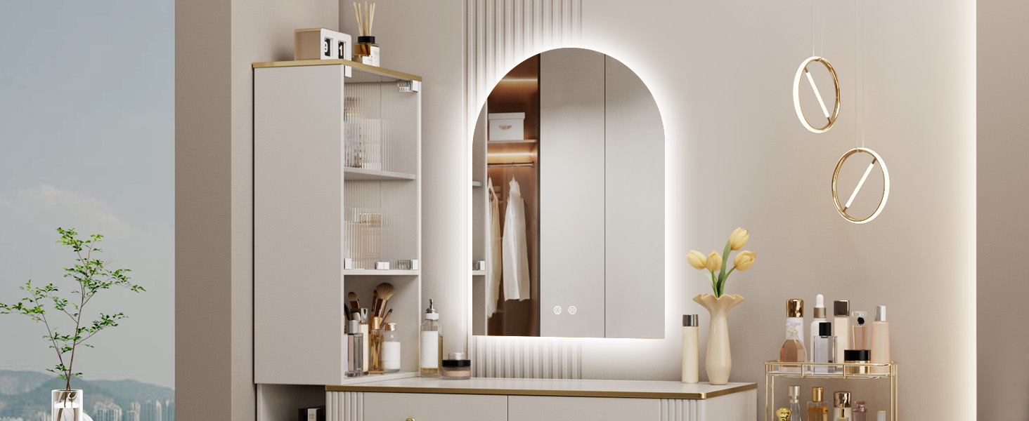 Дзеркало для ванної кімнати OUMUSU з підсвічуванням, 50x75 см, без рами, арочне, антизапотівальне, сенсорне керування, диммування, 3 кольори світла