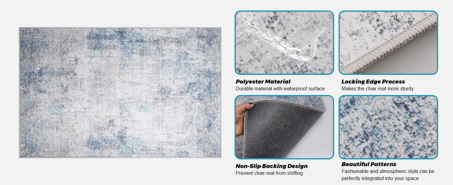 Килимок під офісне крісло 90x120 см, захист для підлоги, антиковзаюча підкладка, для ламінату та плитки (120 x 150 см, блакитно-сірий абстрактний)