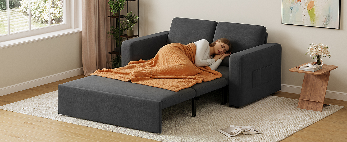 Диван-ліжко Xbro з висувною спальною поверхнею, 147x196x87 см, 2-місний, з 4 колесами, сучасний велюровий диван-ліжко, темно-сірий
