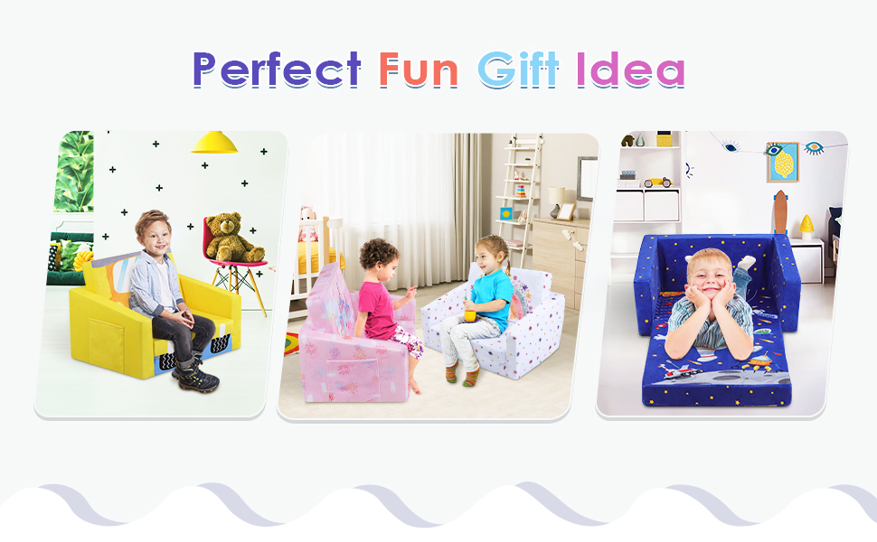 Дитяче крісло-диван 2 в 1 з кишенькою та антиковзаючим подушкою, розкладне, для спальні, вітальні, ігрової кімнати (Принцеса)